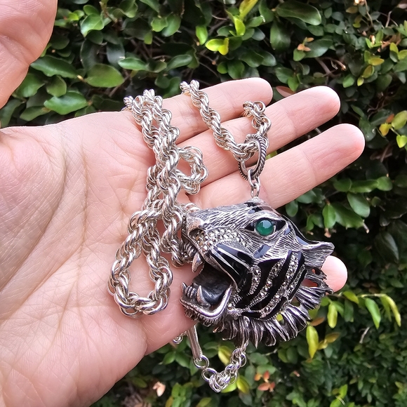 Large Sterling Tiger Necklace - Picture 1 of 10